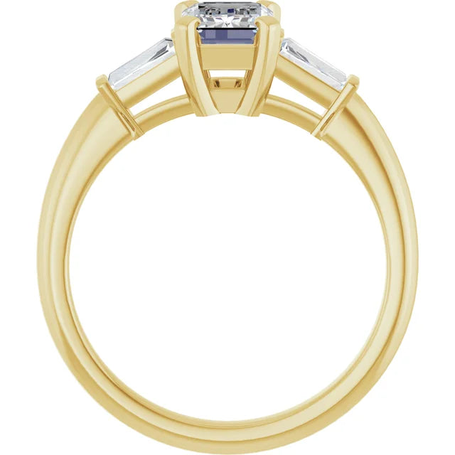 1 CT Emerald Cut and Tapered baguette Diamond Engagement Ring  Set in Yellow Gold showing under gallery 