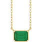 Yellow Gold Bezel Set Emerald Cut Emerald Birthstone Solitaire Necklace 