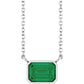 White Gold Bezel Set Emerald Cut Emerald Birthstone Solitaire Necklace 