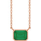 Rose Gold Bezel Set Emerald Cut Emerald Birthstone Solitaire Necklace 