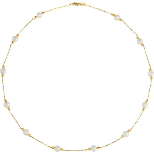 Freshwater Cultured Pearl & Bead Station Necklace