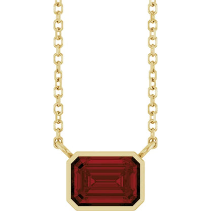 Yellow gold Garnet Bezel Set Emerald Cut Birthstone Pendant 
