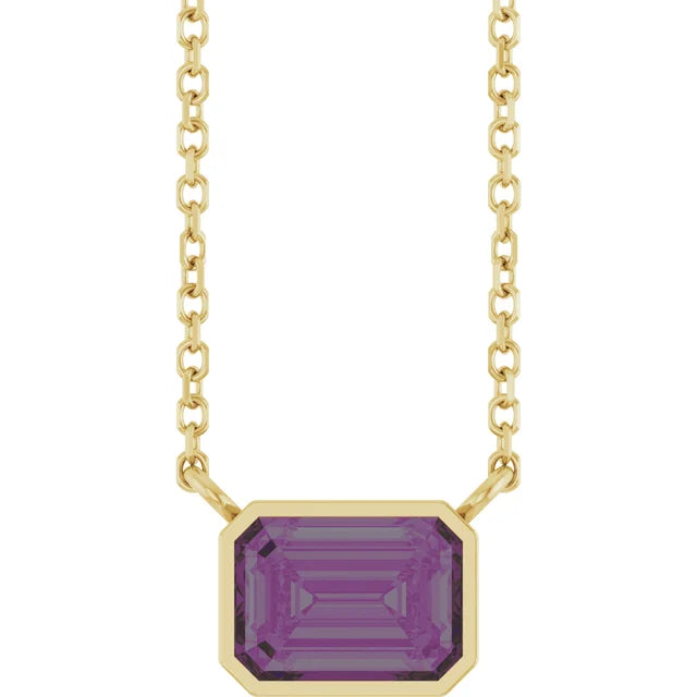 Yellow Gold Bezel Set Alexandrite solitaire Birthstone Necklace  