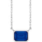 White Gold Bezel Set Emerald Cut Blue Sapphire Birthstone Solitaire Necklace 