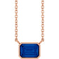 Rose Gold Bezel Set Emerald Cut Blue Sapphire Birthstone Solitaire Necklace 