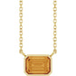 Gold Bezel Set Emerald Cut Natural Citrine Birthstone Solitaire Necklace 