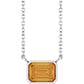 White Gold Bezel Set Emerald Cut Natural Citrine Birthstone Solitaire Necklace 