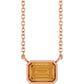 Rose Gold Bezel Set Emerald Cut Natural Citrine Birthstone Solitaire Necklace 