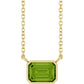 Yellow  Gold Bezel Set Emerald Cut Peridot Birthstone Solitaire Necklace 