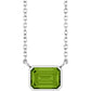 White  Gold Bezel Set Emerald Cut Peridot Birthstone Solitaire Necklace 