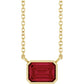 Yellow Gold Bezel Set Emerald Cut Ruby Birthstone Solitaire Necklace 