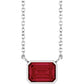 White Gold Bezel Set Emerald Cut Ruby Birthstone Solitaire Necklace 