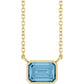 Yellow Gold Bezel Set Emerald Cut Sky Blue Topaz Birthstone Solitaire Necklace 