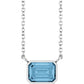 White Gold Bezel Set Emerald Cut Sky Blue Topaz Birthstone Solitaire Necklace 
