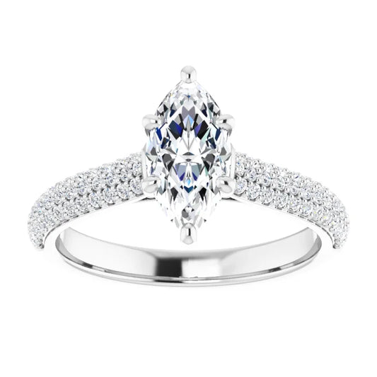 1 CT 6-Prong Marquise Diamond Engagement Ring with accented Shank Set in white gold or platinum 