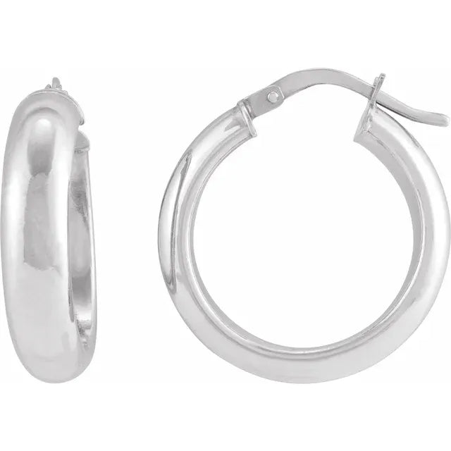 14K White Gold Half-Round Tube 25 mm Hoop Earrings