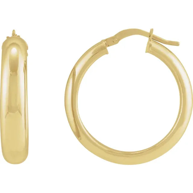 14K Yellow Gold Half-Round Tube 30 mm Hoop Earrings 