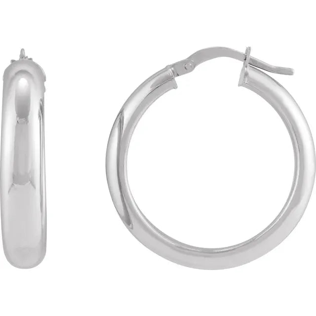 14K White Gold Half-Round Tube 30 mm Hoop Earrings