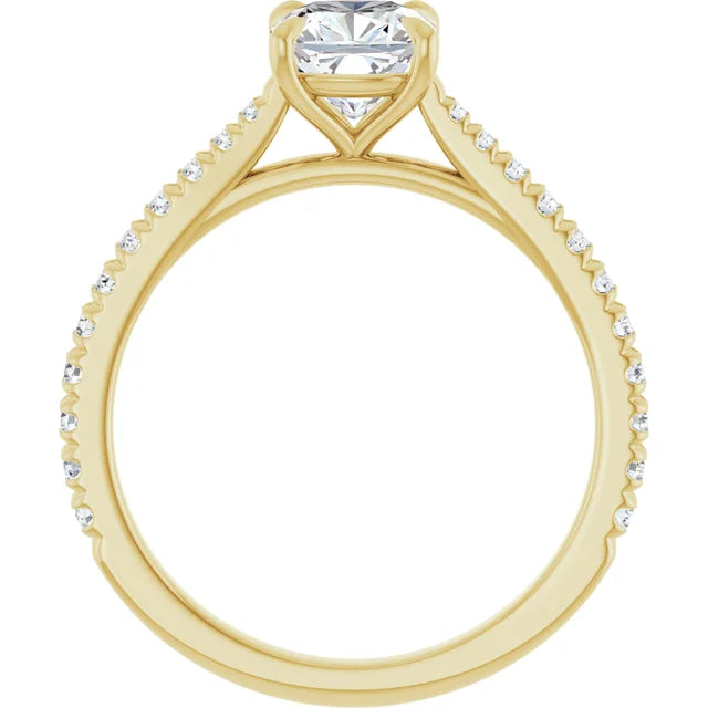 1 CT Cushion Cut Diamond Solitaire Engagement Ring with Accented Diamonds on the shank Set in Yellow Gold showing under gallery 