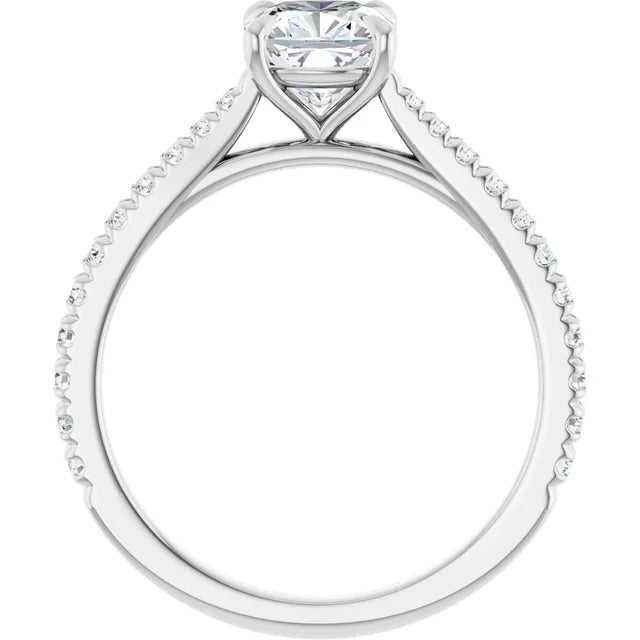 1 CT Cushion Cut Diamond Solitaire Engagement Ring with Accented Diamonds on the shank Set in white gold or platinum showing under gallery 