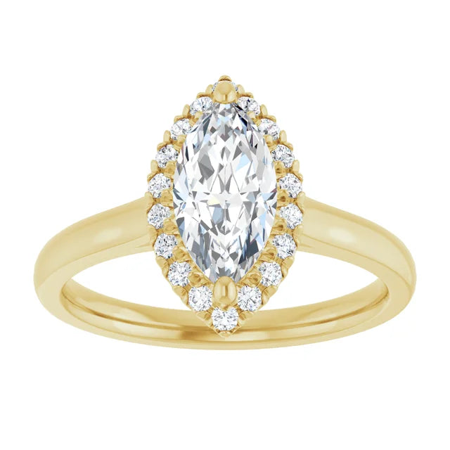 1 CT Halo Style Marquise Diamond Solitaire Engagement Ring Set in Yellow Gold 