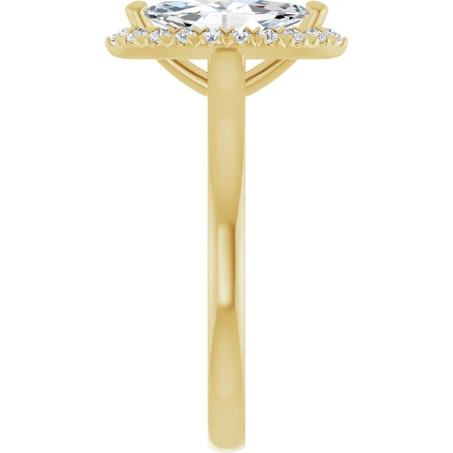1 CT Halo Style Marquise Diamond Solitaire Engagement Ring Made in Yellow gold showing shank from the side 