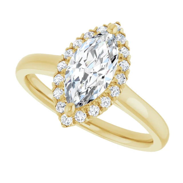 Sideway Picture for 1 CT Halo Style Marquise Diamond Solitaire Engagement Ring made in Yellow Gold