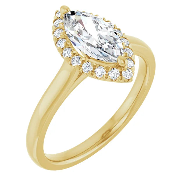 Side Picture for 1 CT Halo Style Marquise Diamond Solitaire Engagement Ring Made in Yellow Gold