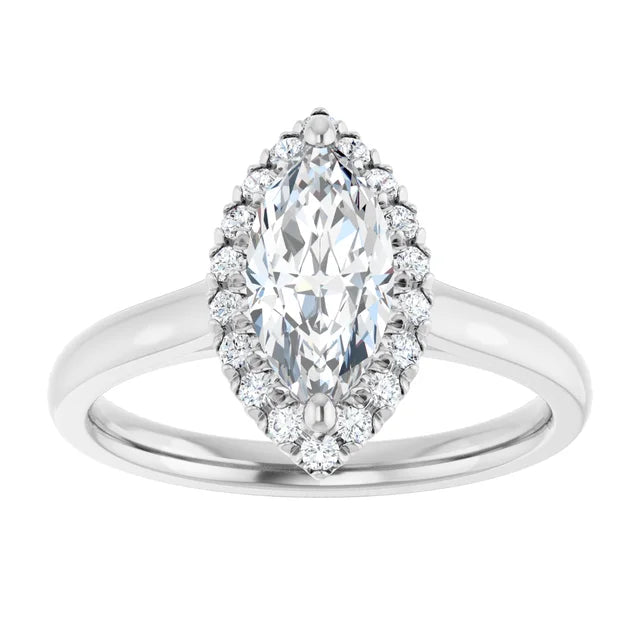 1 CT Halo Style Marquise Diamond Solitaire Engagement Ring Set in white gold or platinum 
