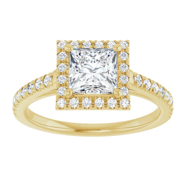 1 CT Halo Style Accented Shank Princes Cut Diamond Engagement Ring 