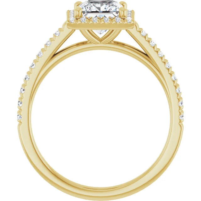 1 CT Halo Style Accented Shank Princes Cut Diamond Engagement Ring Set in Yellow Gold showing under gallery 