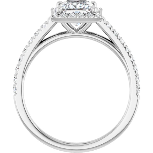 1 CT Halo Style Accented Shank Princes Cut Diamond Engagement Ring Set in White Gold showing under gallery 