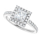 Sideway Picture for 1 CT Halo Style Accented Shank Princes Cut Diamond Engagement Ring Set in white gold or platinum 