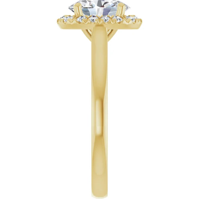 1 CT Halo Style Oval Shape Diamond Engagement Ring for Women set in yellow gold showing shank from the side 