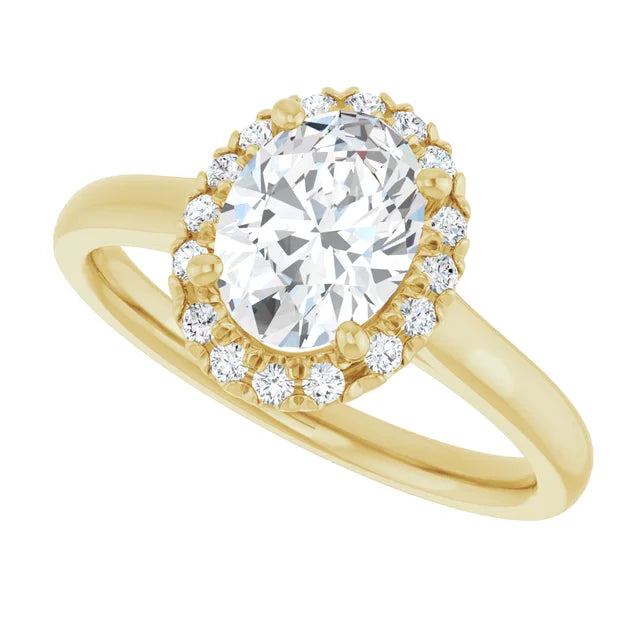 1 CT Halo Style Oval Shape Diamond Engagement Ring for Women Set in Yellow Gold