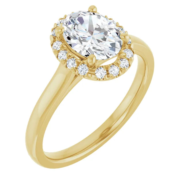 Sideway picture for 1 CT Halo Style Oval Shape Diamond Engagement Ring for Women Set in 14K Yellow Gold