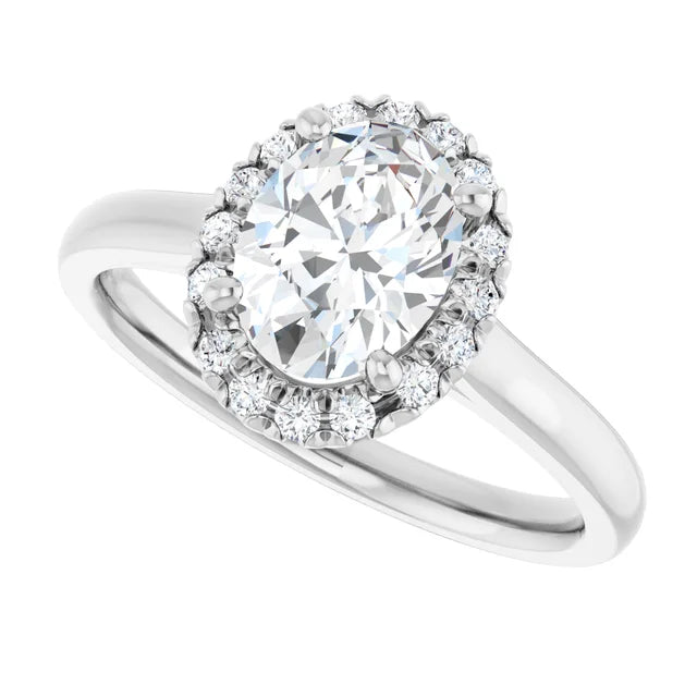 Sideway picture for 1 CT Halo Style Oval Shape Diamond Engagement Ring for Women set in white gold or platinum 