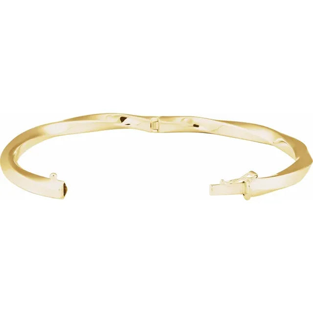 Yellow Gold open Clasp Hinged Twisted Bangle Bracelet 