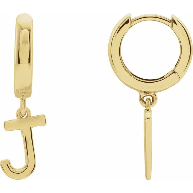 14K Gold Initial Hinged Huggie Hoop Earring