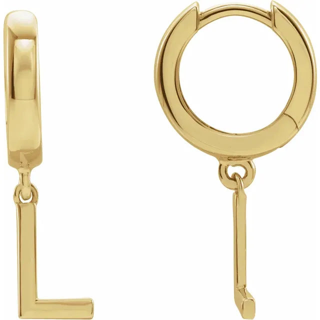 14K Gold Initial Hinged Huggie Hoop Earring
