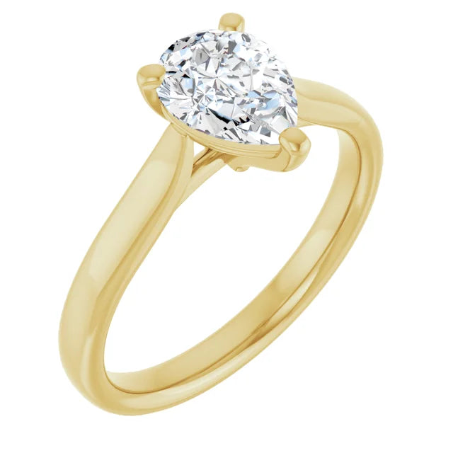 Sideway Picture 1 CT Pear Shape Diamond Solitaire Engagement Ring Set in Yellow Gold