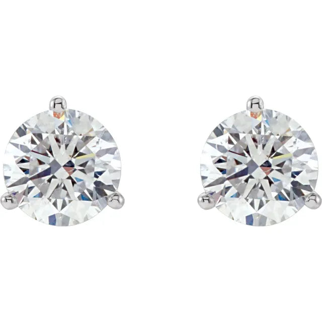 18K White Gold 3 Prong Diamond Stud Earrings