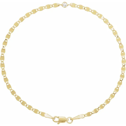 Minimalist gold link bracelet with natural round diamond