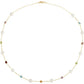 Multi-gemstone and freshwater pearl station necklace in 14K yellow gold with colorful gemstone accents