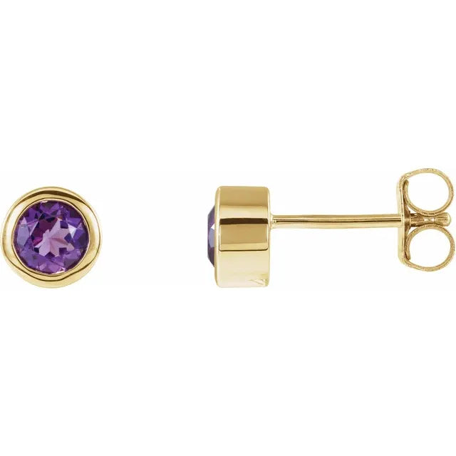 14K Yellow Gold Natural Amethyst Bezel-Set Earrings 
