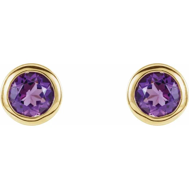 Yellow Gold Natural Amethyst Bezel-Set Earrings