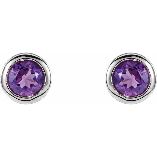 Platinum Natural Amethyst Bezel-Set Earrings