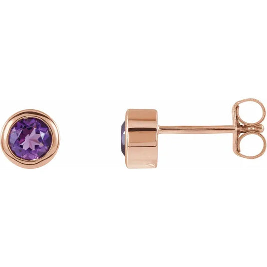 14K Rose Gold Natural Amethyst Bezel-Set Earrings