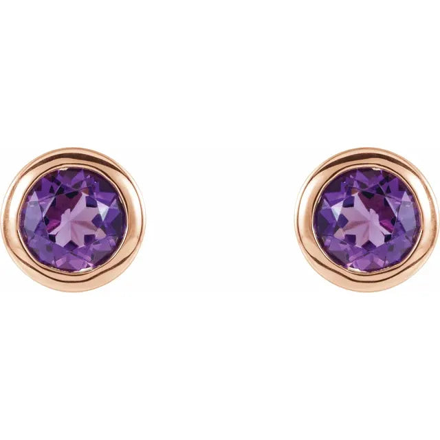 Rose Gold Natural Amethyst Bezel-Set Earrings