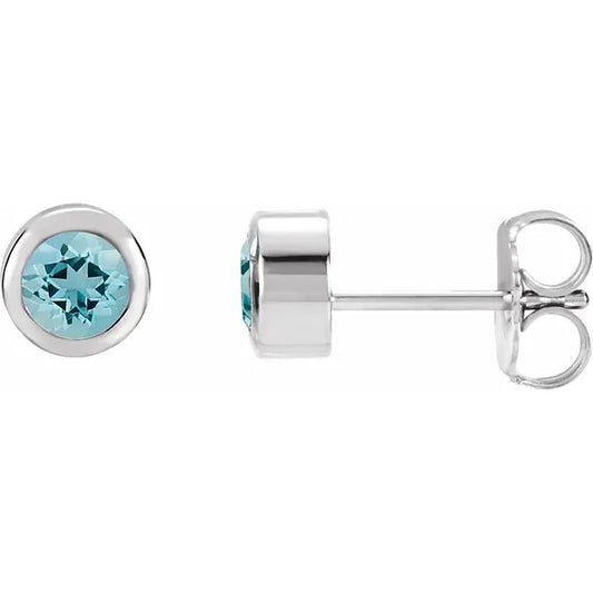 14k White gold Natural Aquamarine Bezel-Set Earrings